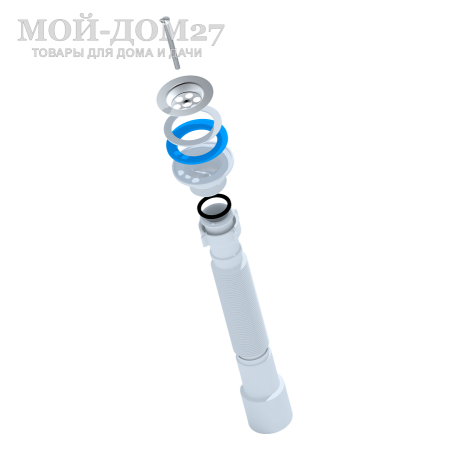 Сифон гофрированный для раковины G1-1/2” * 40/50 мм | Мой-Дом27 | Применяется для крепления к отводу воды из нержавеющей мойки умывальника Акватекс. В комплект входит запасной выпуск